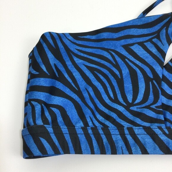 Onzie Womens Zebra Print One Shoulder Cutout Bikini Top Blue Black Size … - Picture 3 of 9